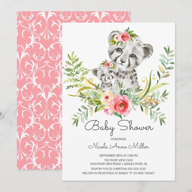 Adorable Jungle Cheetah Baby Shower Invitation (Front/Back)