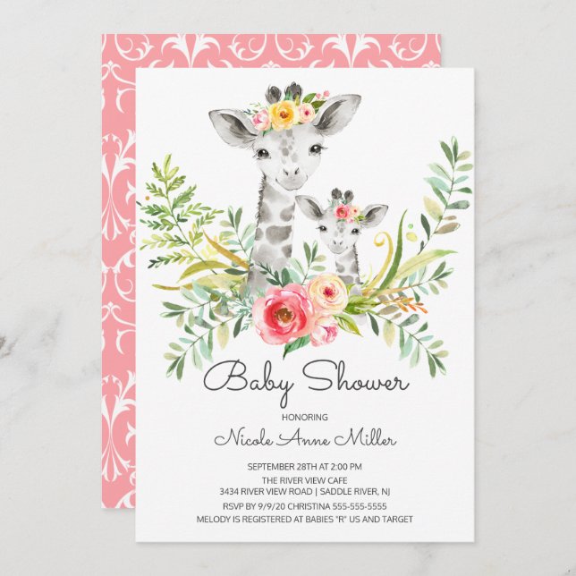 Adorable Jungle Giraffe Baby Shower Invitation (Front/Back)