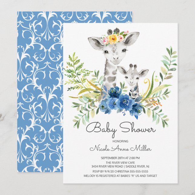 Adorable Jungle Giraffe Baby Shower Invitation (Front/Back)