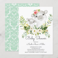 Adorable Jungle Hippo Baby Shower Invitation