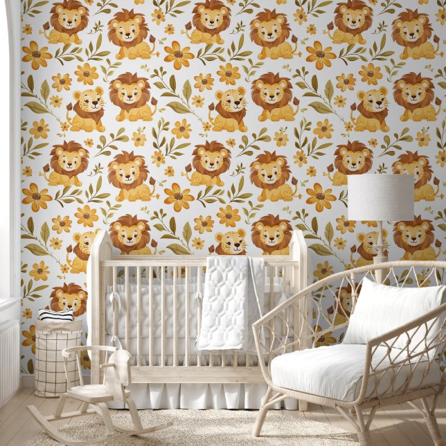 Adorable Jungle Lion Baby Nursery Wallpaper (Kids)
