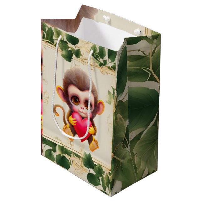 Adorable Jungle Valentine Monkey Medium Gift Bag (Front Angled)