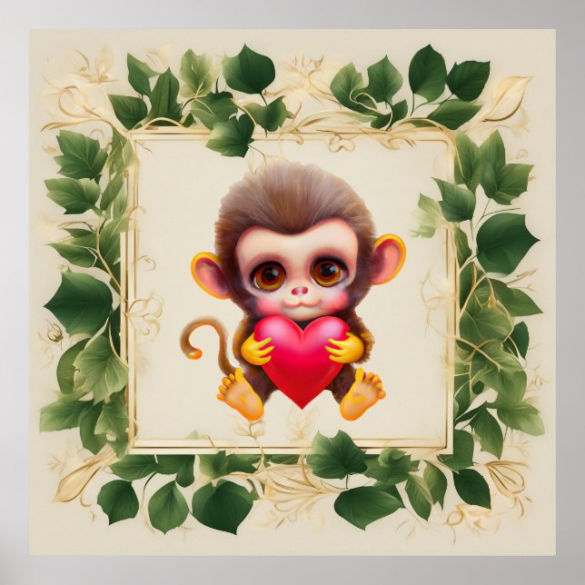 Adorable Jungle Valentine Monkey Poster (Front)