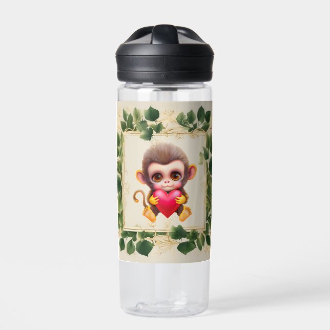 Adorable Jungle Valentine Monkey Water Bottle (Front)