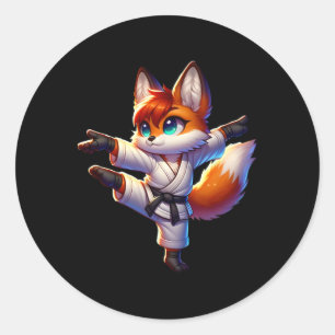 Adorable Karate Fox Crane Kick Pose Classic Round Sticker