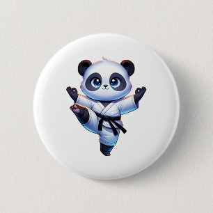 Adorable Karate Panda Crane Kick Pose  6 Cm Round Badge