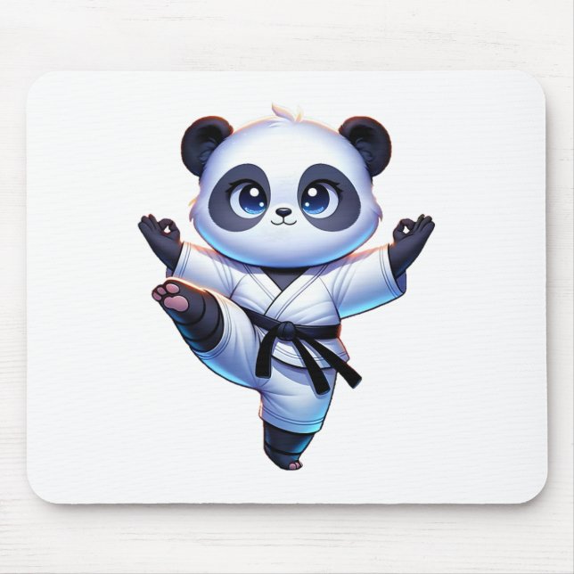 Adorable Karate Panda Crane Kick Pose  Mouse Mat (Front)