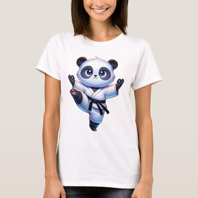 Adorable Karate Panda Crane Kick Pose  T-Shirt (Front)