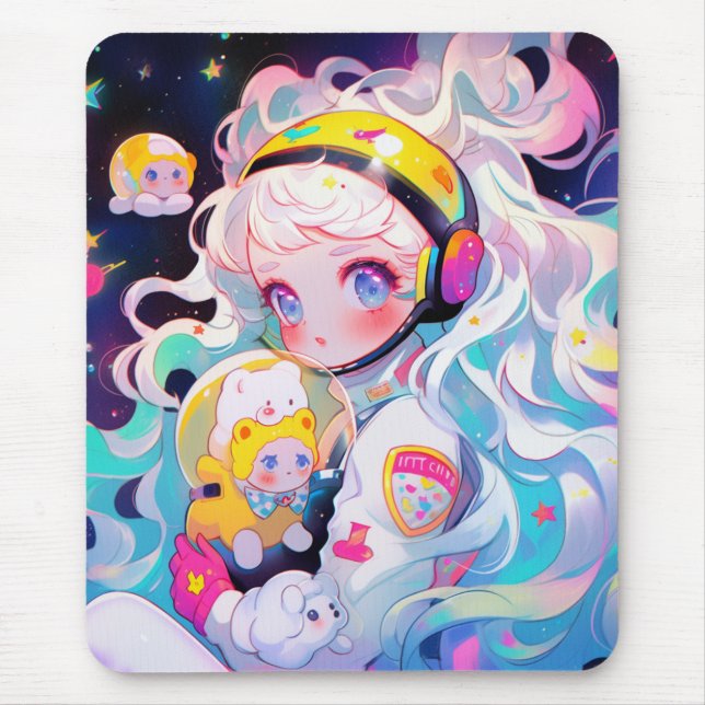 Adorable Kawaii Anime Girl in Space  Mouse Mat (Front)