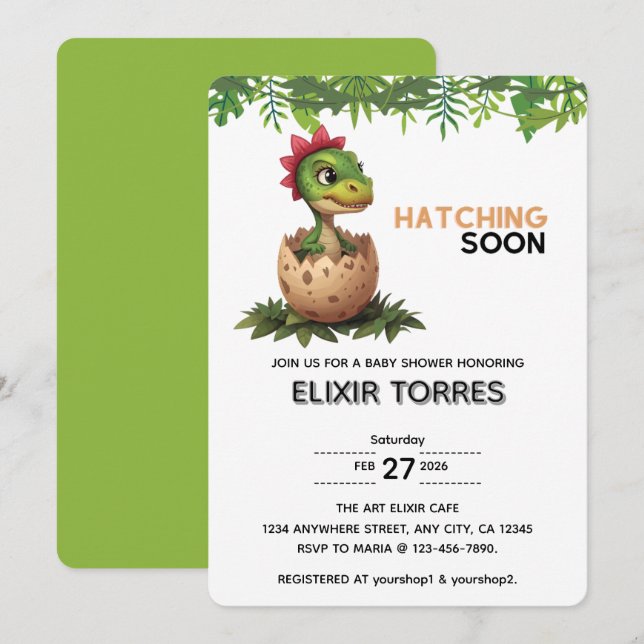Adorable Kawaii Baby Dinosaur Hatching Invitation (Front/Back)