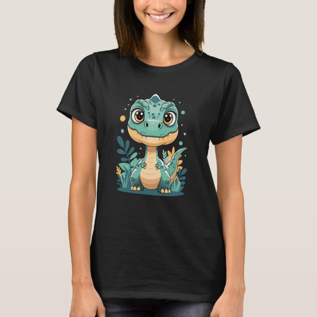 Adorable Kawaii Baby Dinosaur with Big Eyes Cute D T-Shirt (Front)