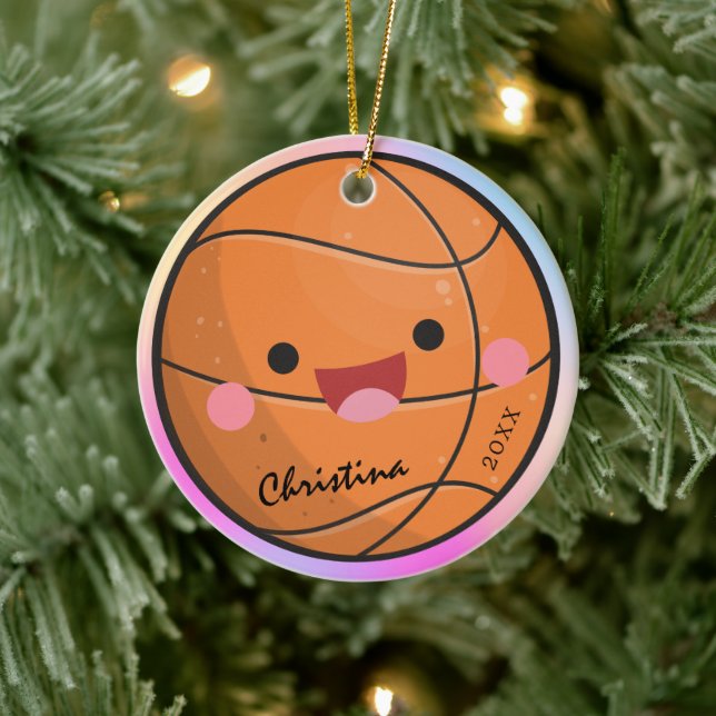 Adorable Kawaii Basketball Ball Player's Name Year Ceramic Tree Decoration (Tree)