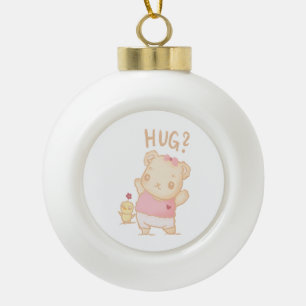 Adorable Kawaii Bear and Chick Hug? Ceramic Ball Christmas Ornament