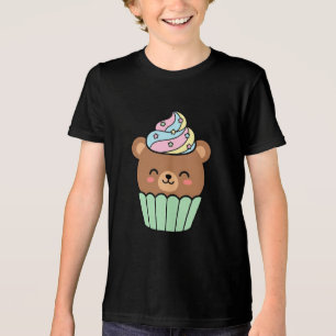 Adorable Kawaii Bear Cupcake with Pastel Frosting Tri-Blend Shirt