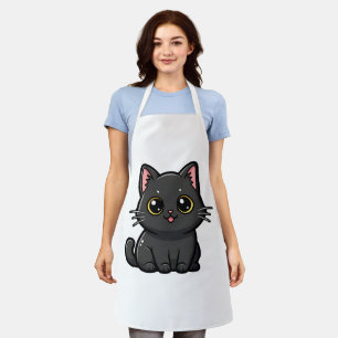 Adorable Kawaii Black Cat Apron