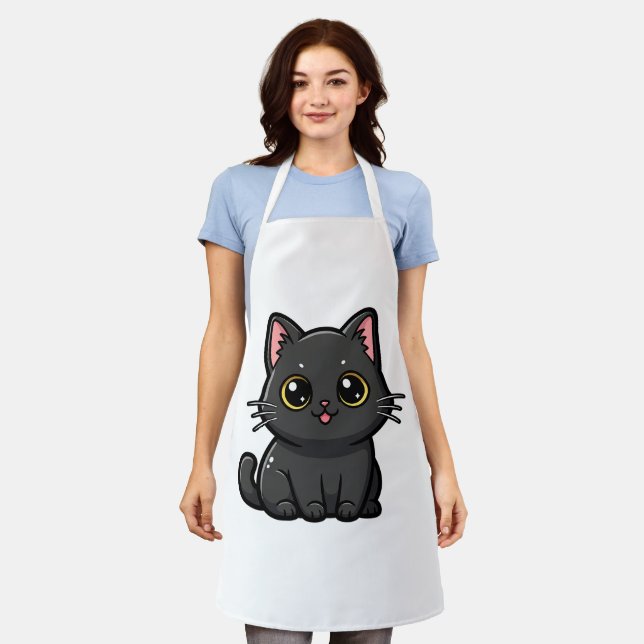 Adorable Kawaii Black Cat Apron (Worn)
