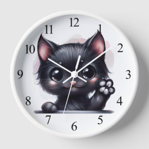 Adorable Kawaii Black Cat Clock
