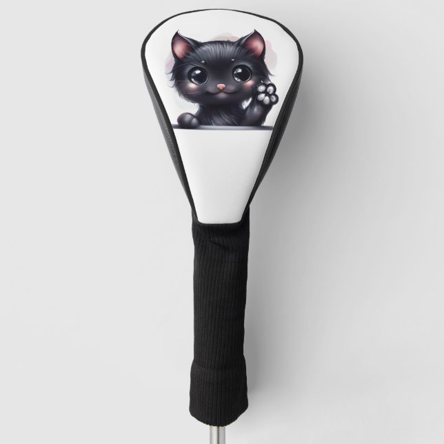 Adorable Kawaii Black Cat Golf Head Cover (Front)