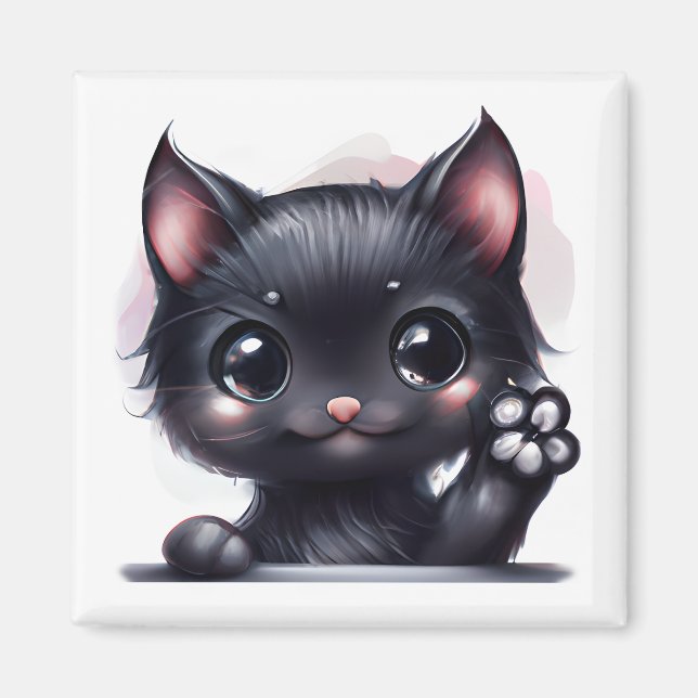 Adorable Kawaii Black Cat Magnet (Front)