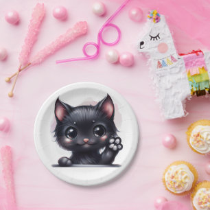 Adorable Kawaii Black Cat Paper Plate