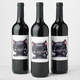 Adorable Kawaii Black Cat Wine Label