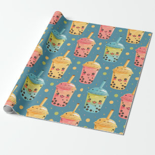 Adorable Kawaii Boba Drink Design Wrapping Paper
