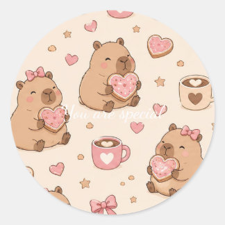 Adorable Kawaii Capybara Heart Cookie Design Classic Round Sticker