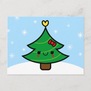Adorable Kawaii Cartoon Christmas Tree Postcard