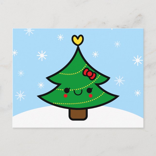 Adorable Kawaii Cartoon Christmas Tree Postcard (Front)