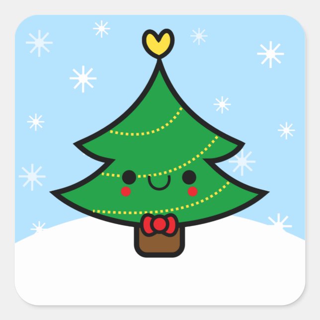 Adorable Kawaii Cartoon Christmas Tree Sticker (Front)