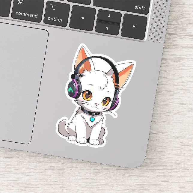 Adorable Kawaii Cat in Headphones (Detail)