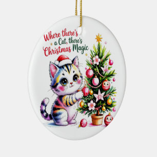 Adorable Kawaii Christmas Cat Personalized Holiday Ceramic Tree Decoration