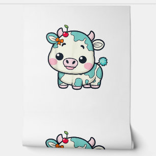 Adorable Kawaii Cow with Cherry and Bow Design _2 Wallpaper