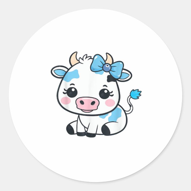 Adorable Kawaii Cow with Cherry and Bow Design  Classic Round Sticker (Front)