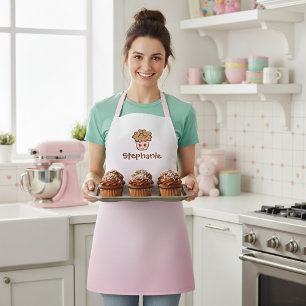 Adorable Kawaii Cupcake w/ Name Pink Kitchen Apron