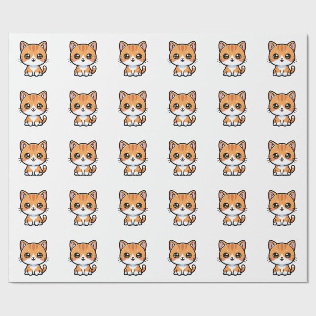 Adorable Kawaii Ginger Cat Cartoon Character Wrapping Paper (Flat)