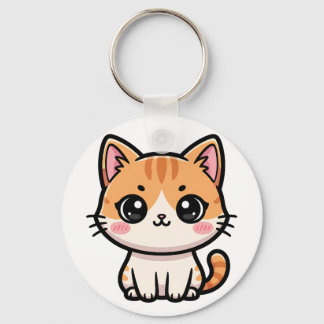 Adorable Kawaii Ginger Cat Illustration Key Ring