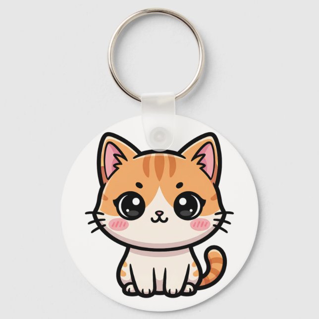 Adorable Kawaii Ginger Cat Illustration Key Ring (Front)