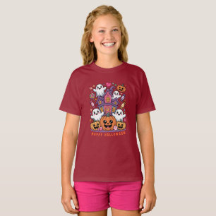 Adorable Kawaii Halloween   Happy Ghost & Pumpkins T-Shirt