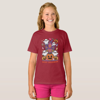 Adorable Kawaii Halloween | Happy Ghost & Pumpkins T-Shirt