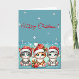 Adorable Kawaii Kitties in Santa Hats Winter Chris Card