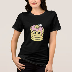 Adorable Kawaii Pancake Stack with Syrup Smiling F Tri-Blend Shirt