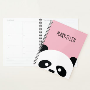 Adorable Kawaii Panda Bear Face Personalised Pink Planner