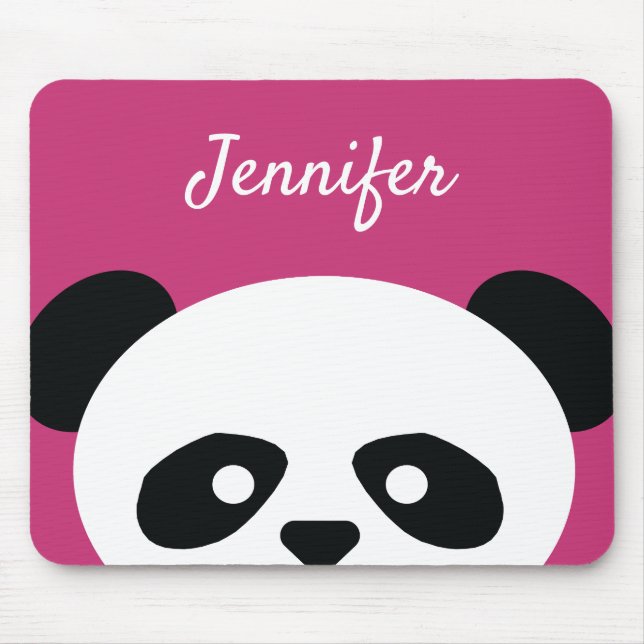 Adorable Kawaii Panda Bear Face Pink Personalised Mouse Mat (Front)