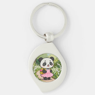 Adorable Kawaii Panda Girl on a Dreamy Path Key Ring