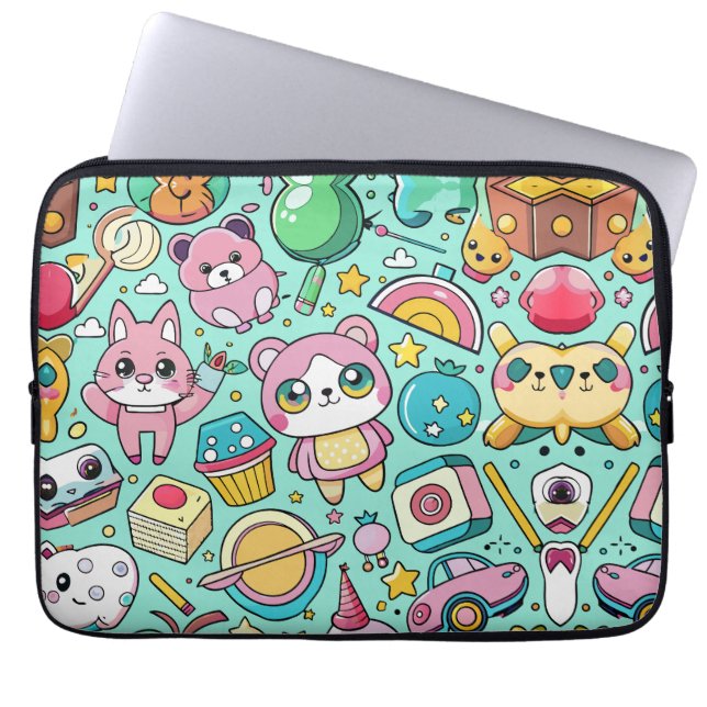 Adorable Kawaii Pattern Laptop Sleeve (Front)