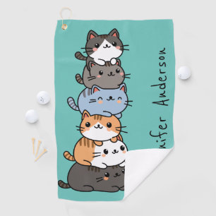 Adorable Kawaii Stack Of Kitty Cats Custom Golf Towel
