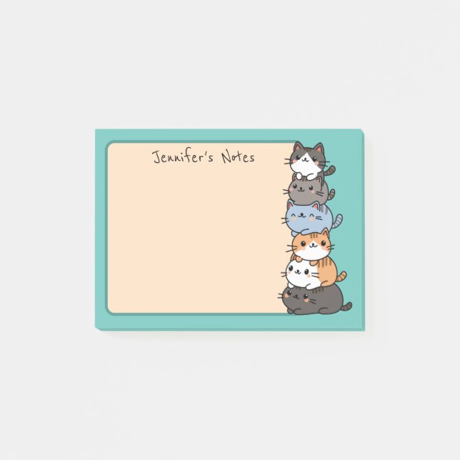 Adorable Kawaii Stack Of Kitty Cats Custom Post-it Notes (Front)