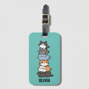 Adorable Kawaii Stack Of Kitty Cats Luggage Tag