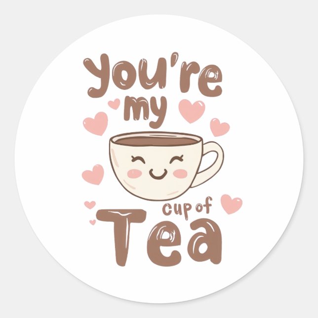 Adorable Kawaii Tea Cup of Love Classic Round Sticker (Front)